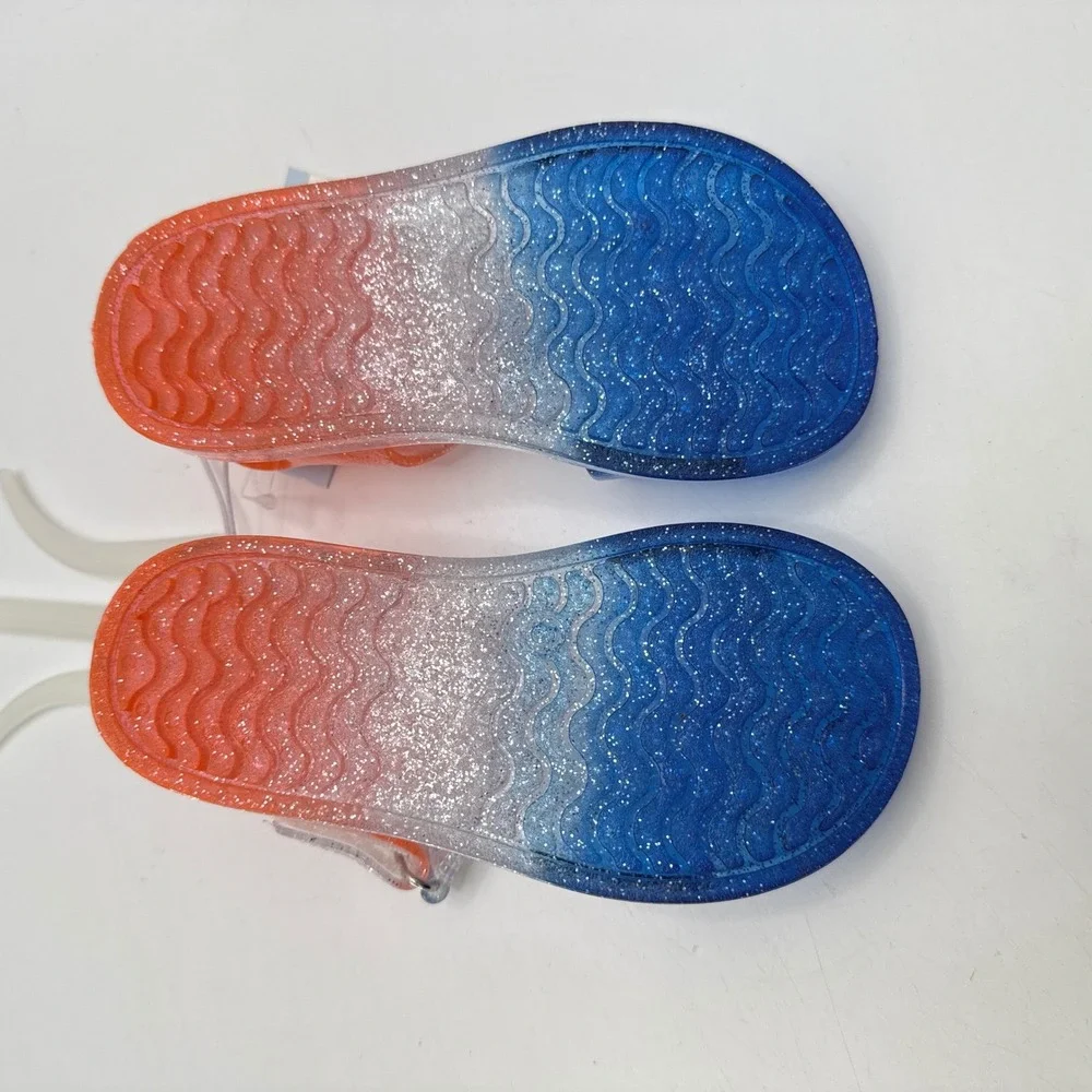 NWT Cat &‎ Jack Tessa Toddler Girls Glitter Jelly Sandals Orange Blue Size 8